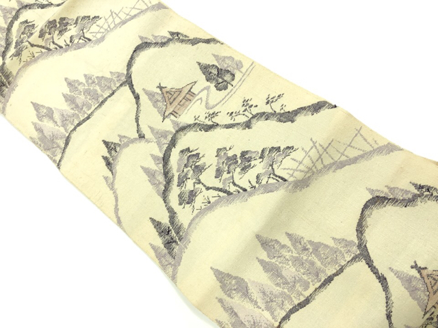 JAPANESE KIMONO / VINTAGE NAGOYA OBI / WOVEN TREES & MOUNTAINS